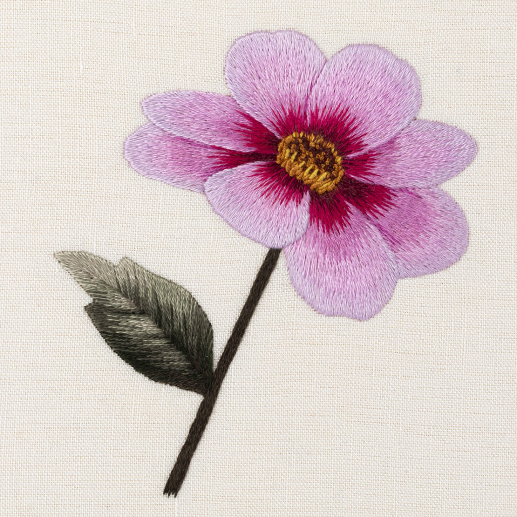 Pink flower shading embroidery close up